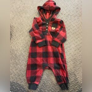 George Red and Black Plaid Hooded Baby Onesie